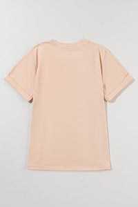 Casual (Tan) Basic T-Shirt with Cuffed Sleeves
