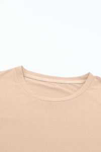 Casual (Tan) Basic T-Shirt with Cuffed Sleeves