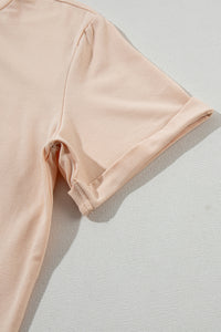 Casual (Tan) Basic T-Shirt with Cuffed Sleeves