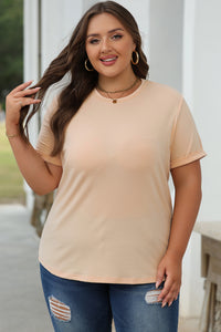 Casual (Tan) Basic T-Shirt with Cuffed Sleeves