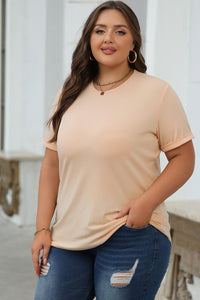 Casual (Tan) Basic T-Shirt with Cuffed Sleeves