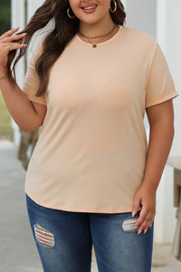 Casual (Tan) Basic T-Shirt with Cuffed Sleeves