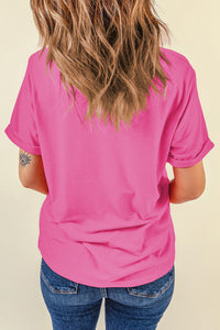 Casual (Bold Pink) Basic T-Shirt with Cuffed Sleeves