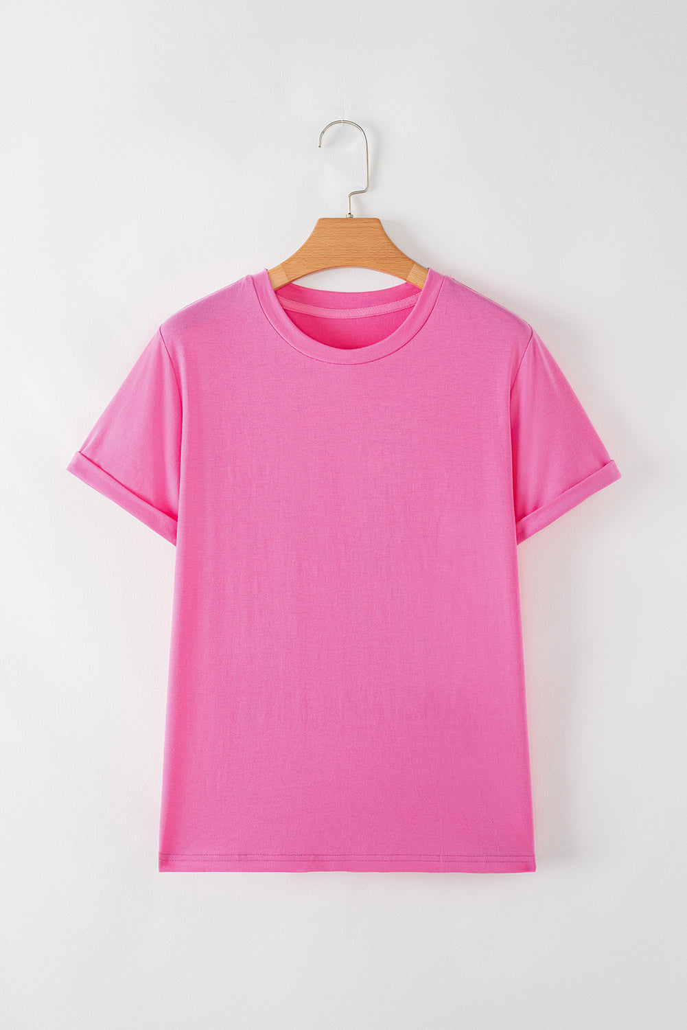 Casual (Bold Pink) Basic T-Shirt with Cuffed Sleeves