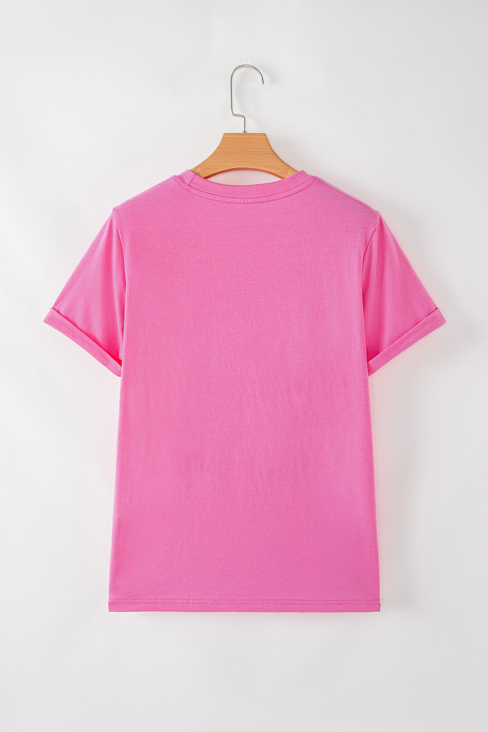 Casual (Bold Pink) Basic T-Shirt with Cuffed Sleeves