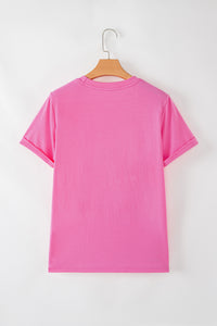 Casual (Bold Pink) Basic T-Shirt with Cuffed Sleeves