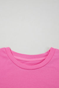 Casual (Bold Pink) Basic T-Shirt with Cuffed Sleeves