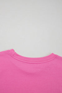 Casual (Bold Pink) Basic T-Shirt with Cuffed Sleeves
