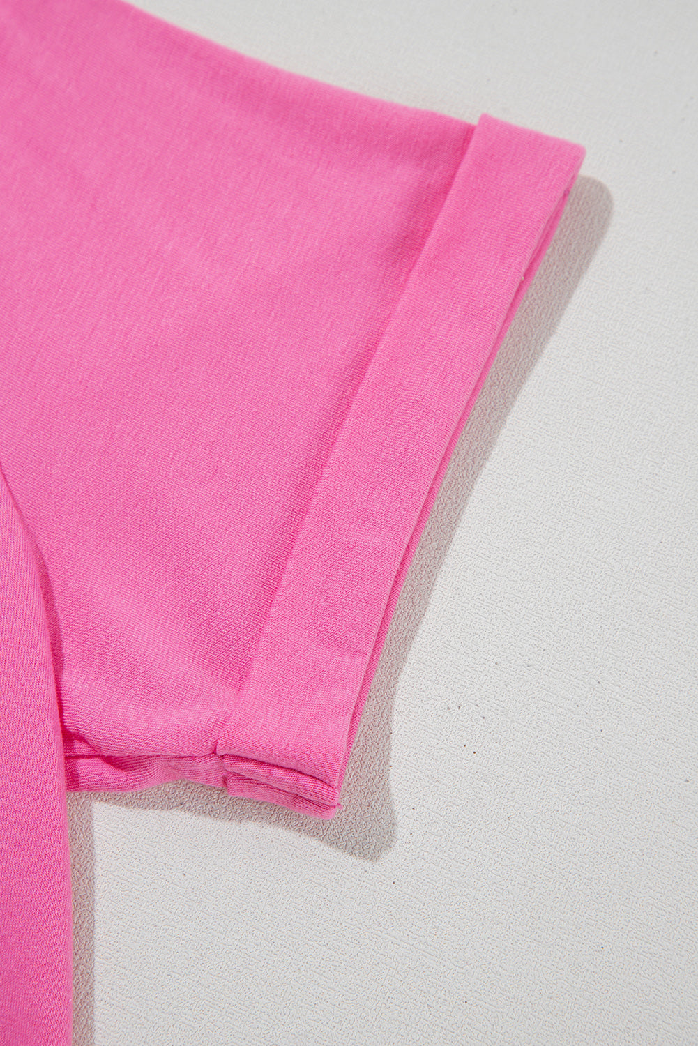 Casual (Bold Pink) Basic T-Shirt with Cuffed Sleeves