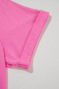 Casual (Bold Pink) Basic T-Shirt with Cuffed Sleeves