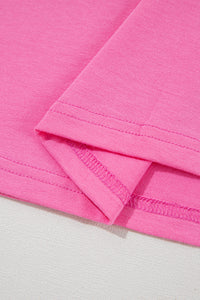 Casual (Bold Pink) Basic T-Shirt with Cuffed Sleeves