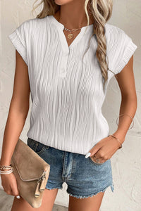 Textured-Wave (White) Lightweight V-Neck Top