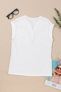 Textured-Wave (White) Lightweight V-Neck Top