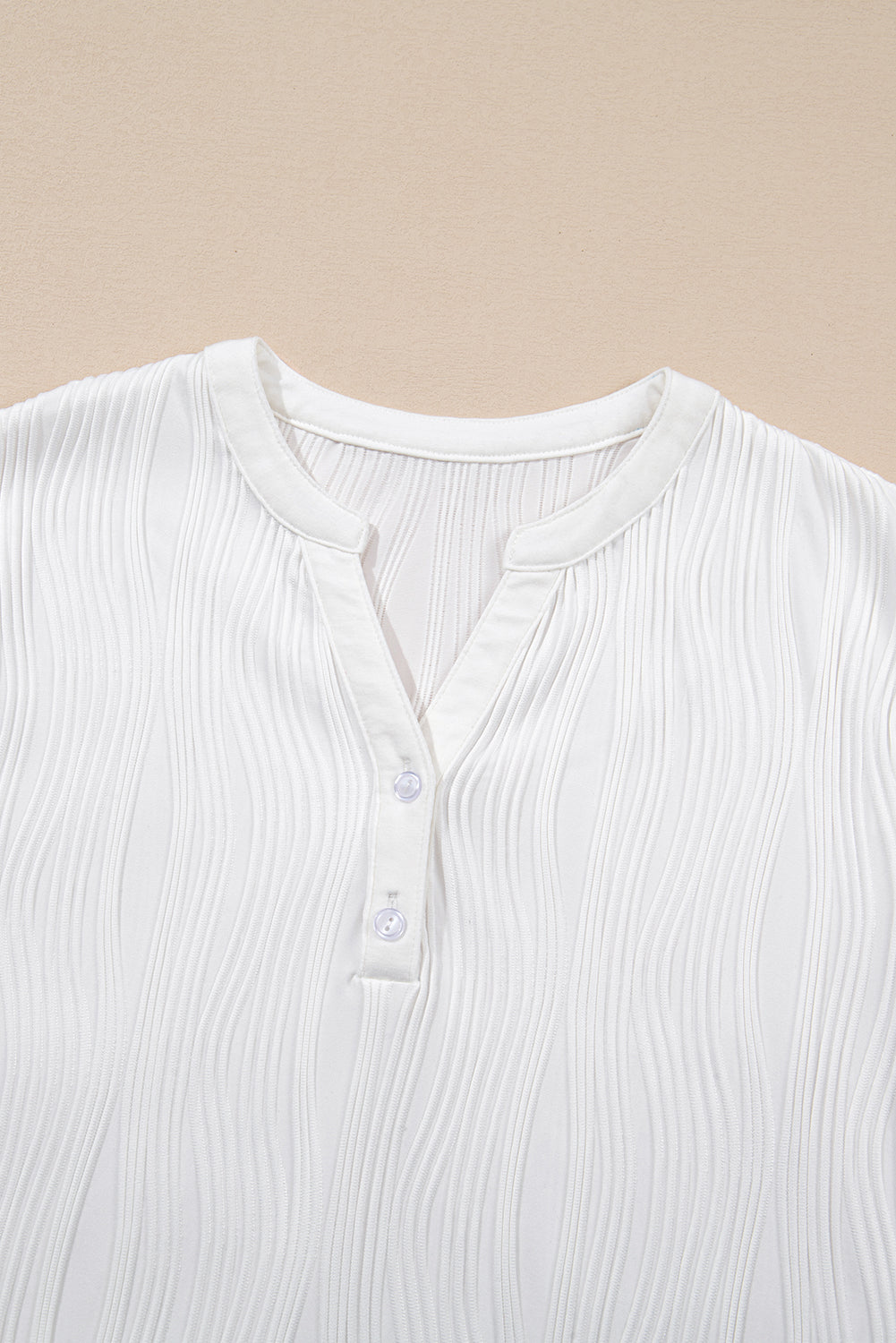 Textured-Wave (White) Lightweight V-Neck Top