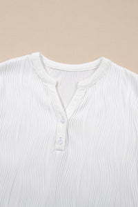 Textured-Wave (White) Lightweight V-Neck Top