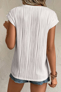Textured-Wave (White) Lightweight V-Neck Top