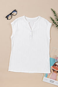 Textured-Wave (White) Lightweight V-Neck Top