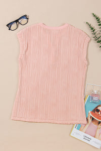 Textured-Wave (Pink) Lightweight V-Neck Top