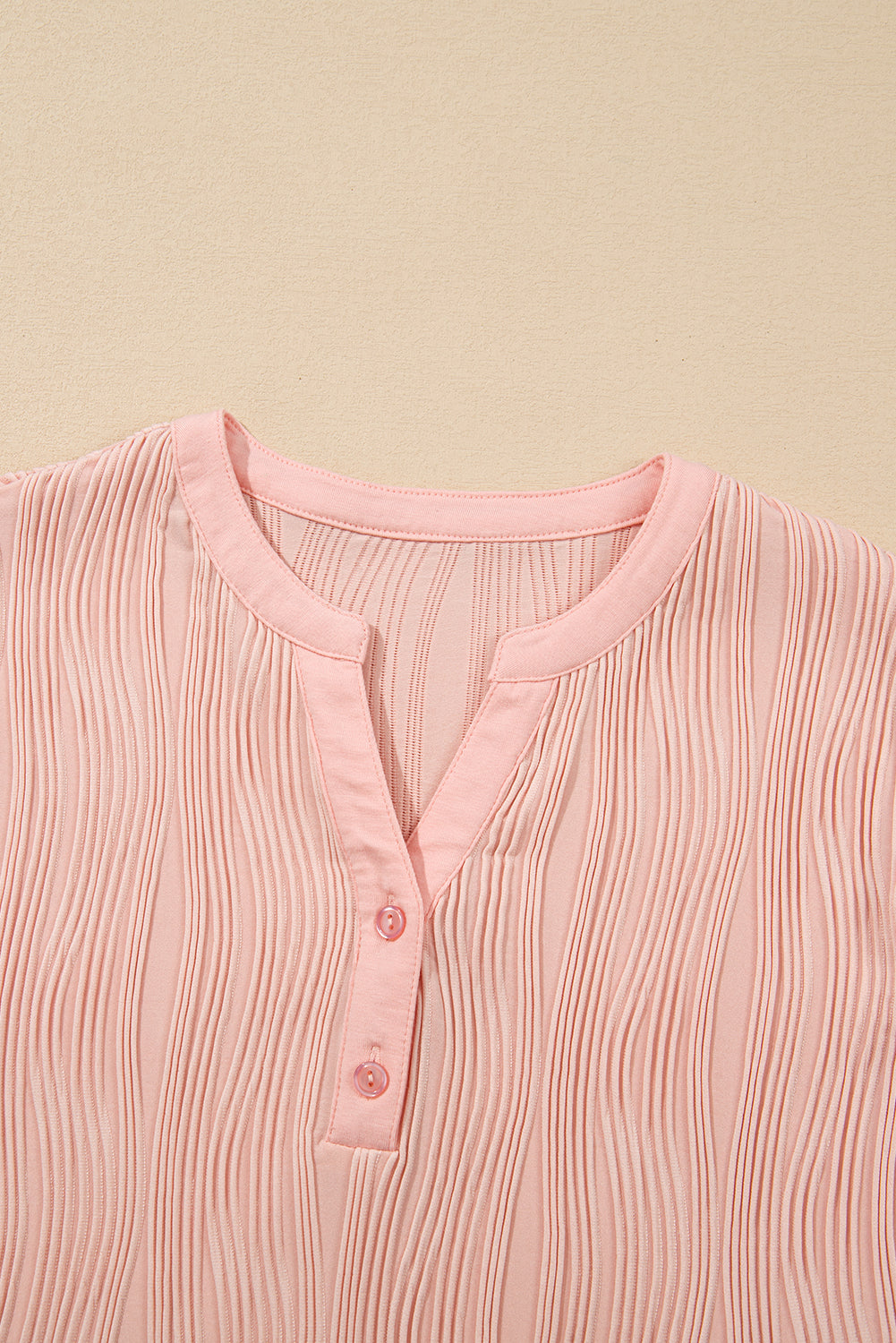 Textured-Wave (Pink) Lightweight V-Neck Top