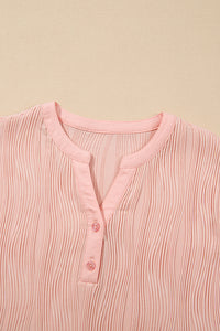 Textured-Wave (Pink) Lightweight V-Neck Top