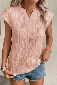 Textured-Wave (Pink) Lightweight V-Neck Top