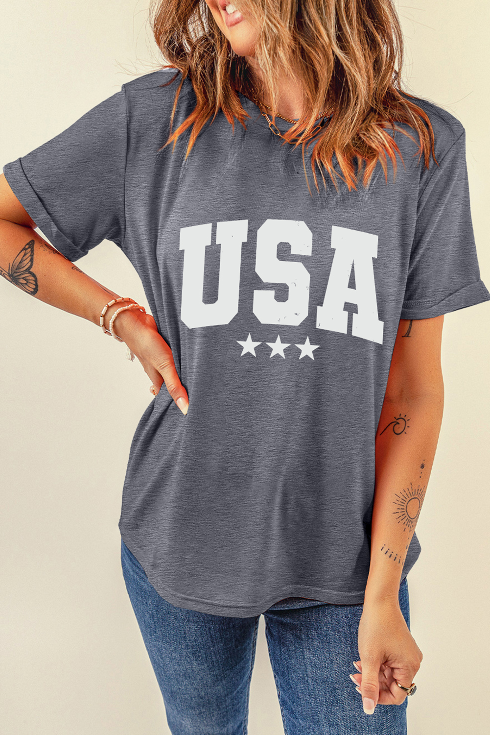 Gray Distressed USA Graphic Tee