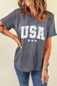 Gray Distressed USA Graphic Tee