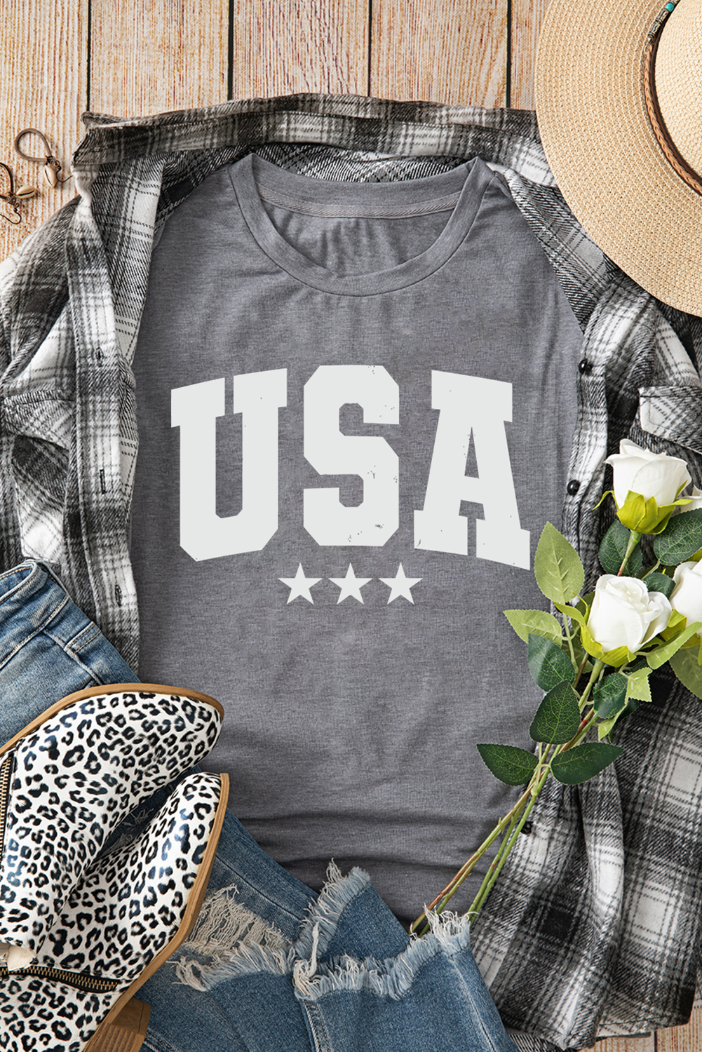Gray Distressed USA Graphic Tee