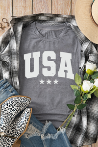 Gray Distressed USA Graphic Tee