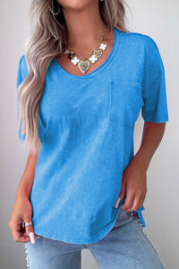 Deep Water Blue Mineral Wash Top with Pocket