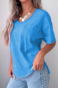 Deep Water Blue Mineral Wash Top with Pocket