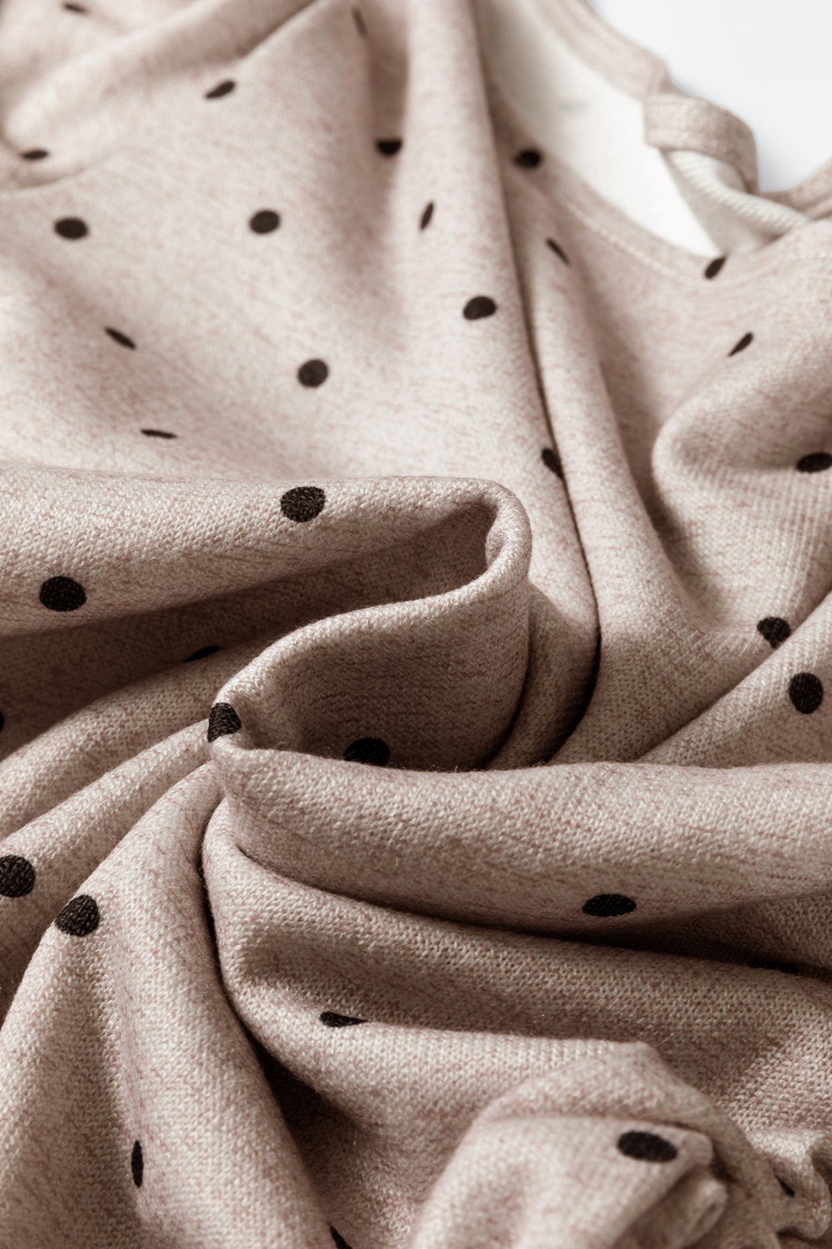 Boat Neck (Light Almond) Polka Dot Lightweight Long Sleeve Top