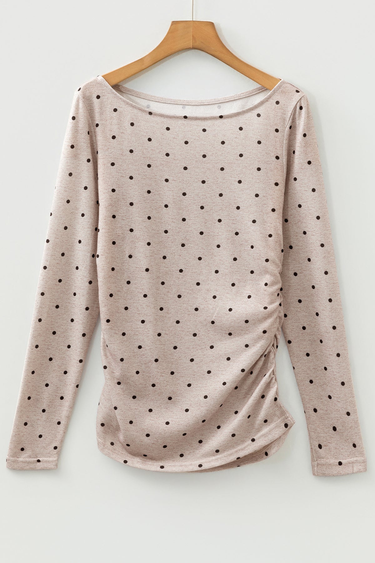 Boat Neck (Light Almond) Polka Dot Lightweight Long Sleeve Top