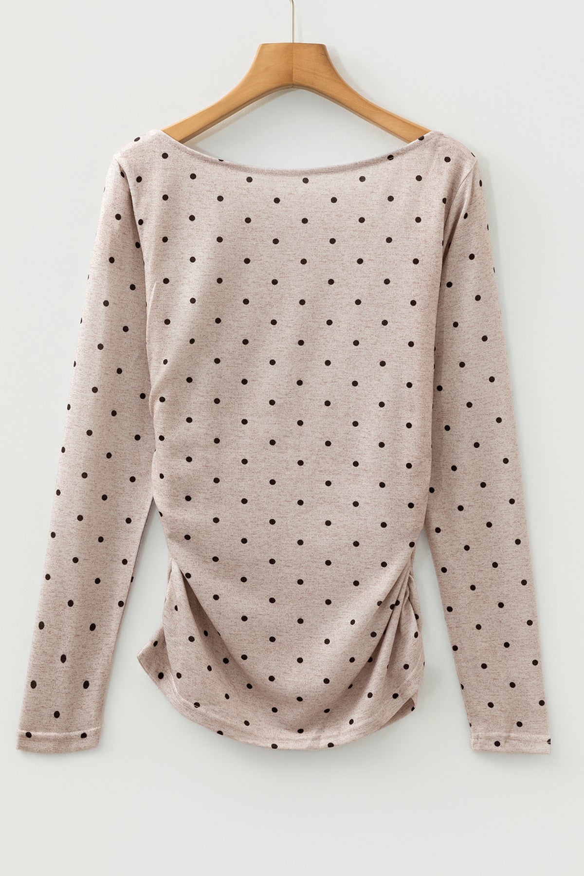 Boat Neck (Light Almond) Polka Dot Lightweight Long Sleeve Top