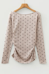 Boat Neck (Light Almond) Polka Dot Lightweight Long Sleeve Top