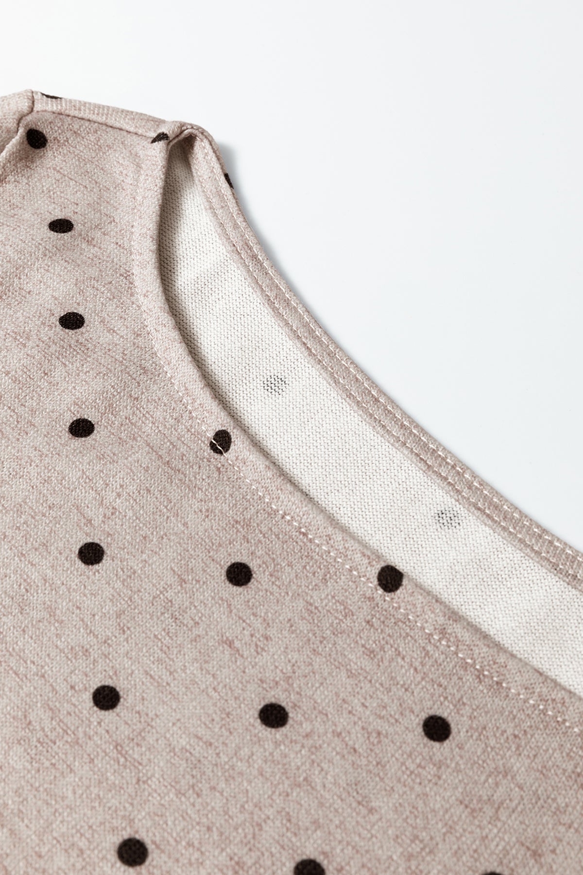 Boat Neck (Light Almond) Polka Dot Lightweight Long Sleeve Top