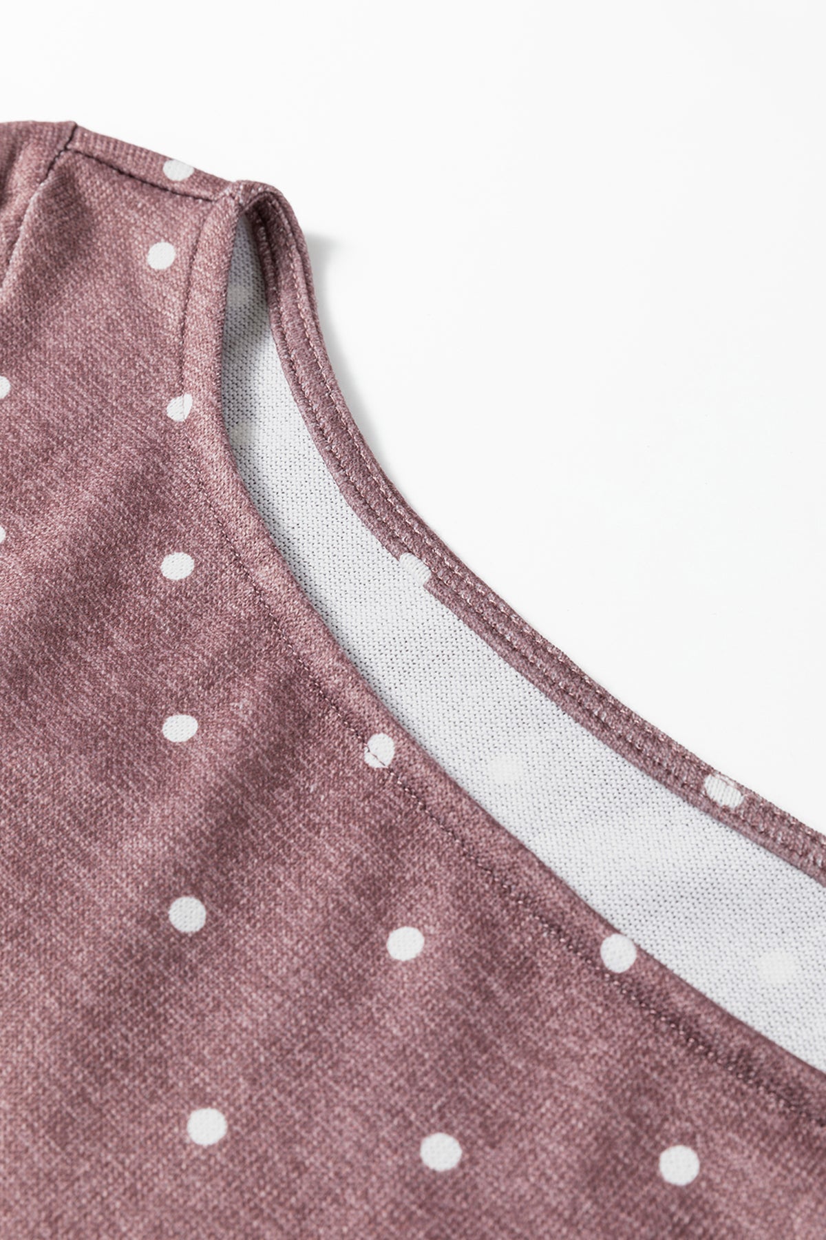 Boat Neck (Dark Brown) Polka Dot Lightweight Long Sleeve Top