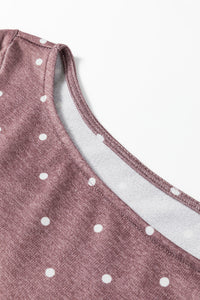 Boat Neck (Dark Brown) Polka Dot Lightweight Long Sleeve Top