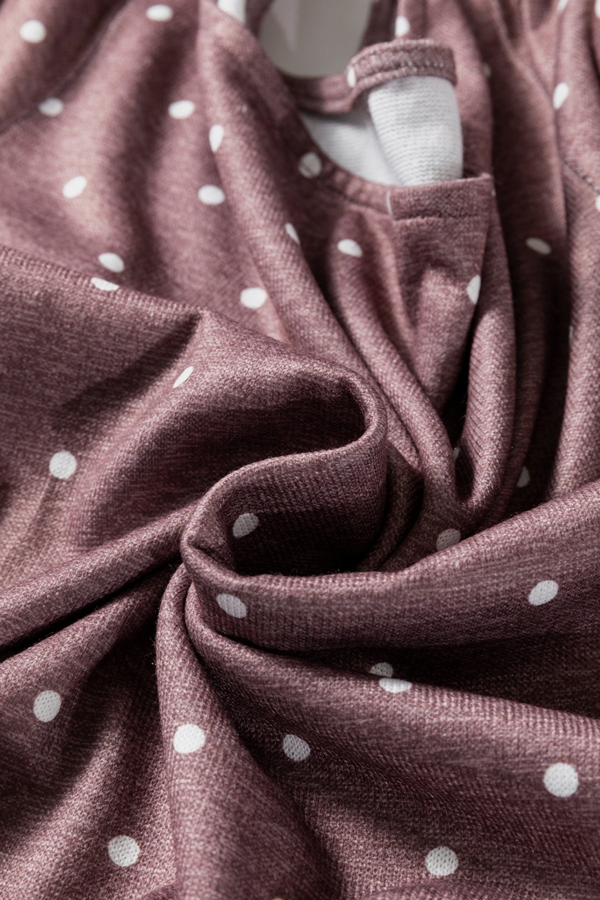 Boat Neck (Dark Brown) Polka Dot Lightweight Long Sleeve Top