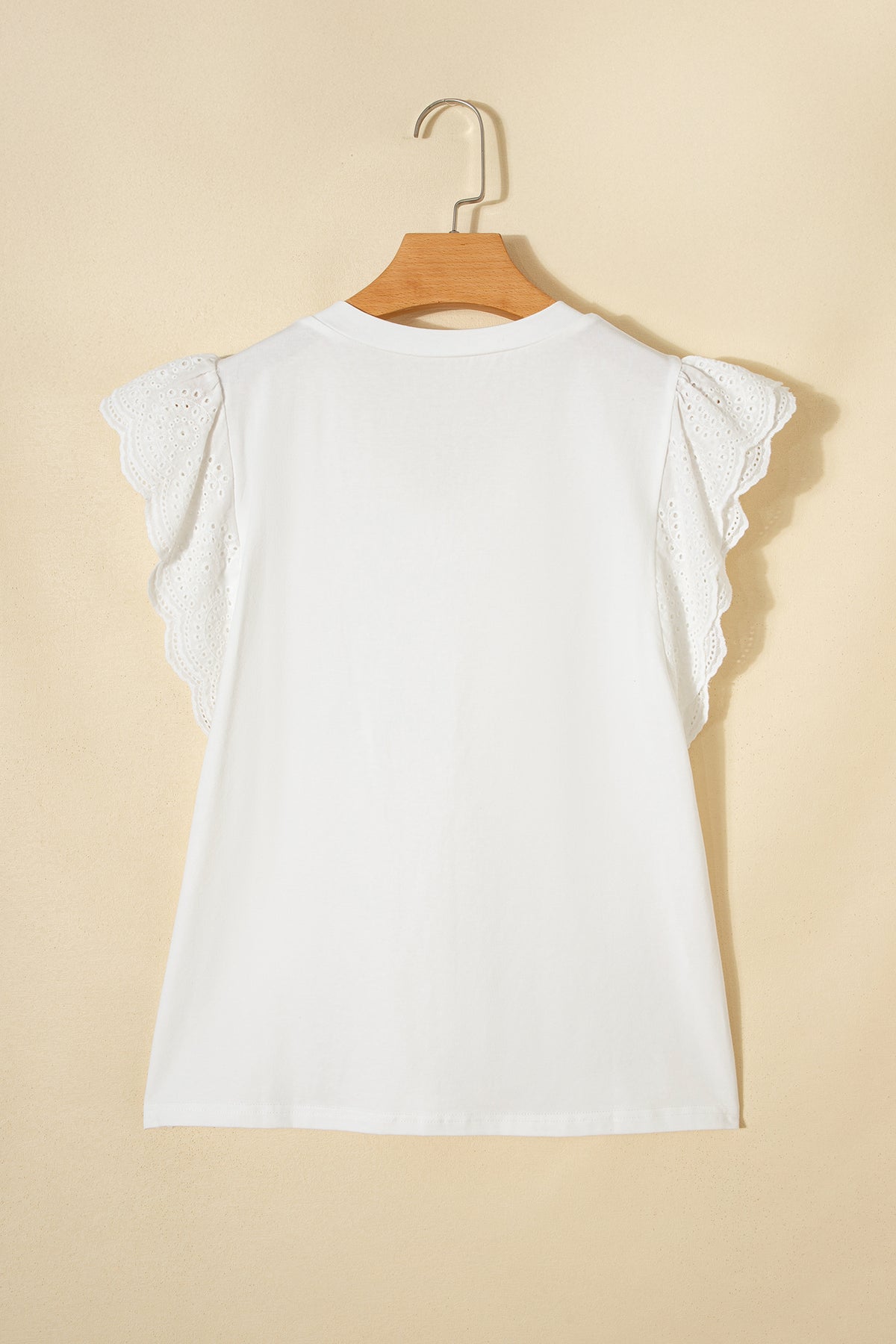 White V-Neck Cotton Top w/ Eyelet Embroidered Flutter Sleeve