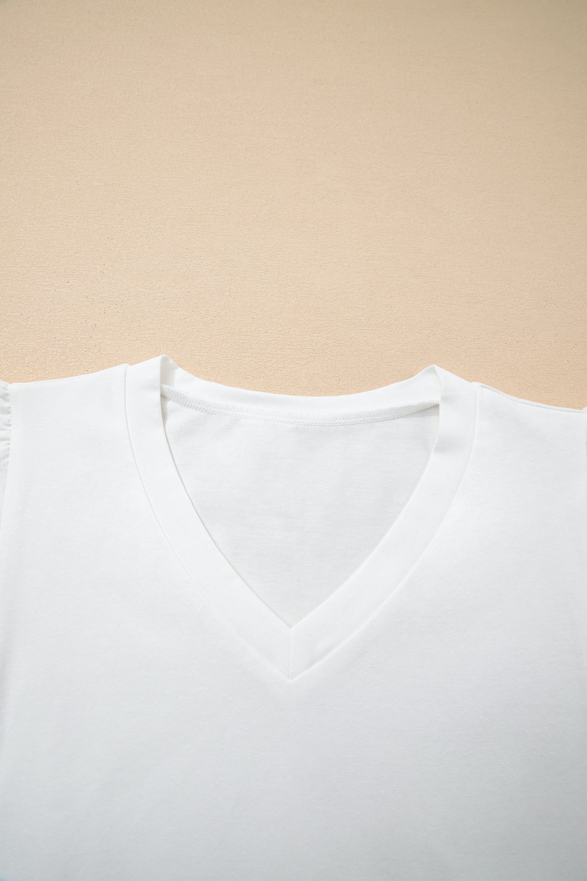 White V-Neck Cotton Top w/ Eyelet Embroidered Flutter Sleeve