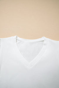 White V-Neck Cotton Top w/ Eyelet Embroidered Flutter Sleeve