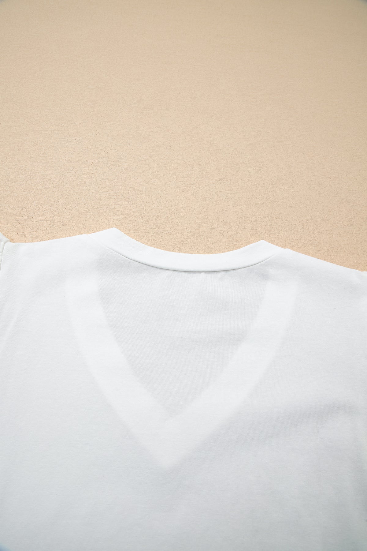 White V-Neck Cotton Top w/ Eyelet Embroidered Flutter Sleeve