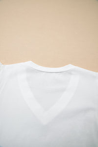 White V-Neck Cotton Top w/ Eyelet Embroidered Flutter Sleeve