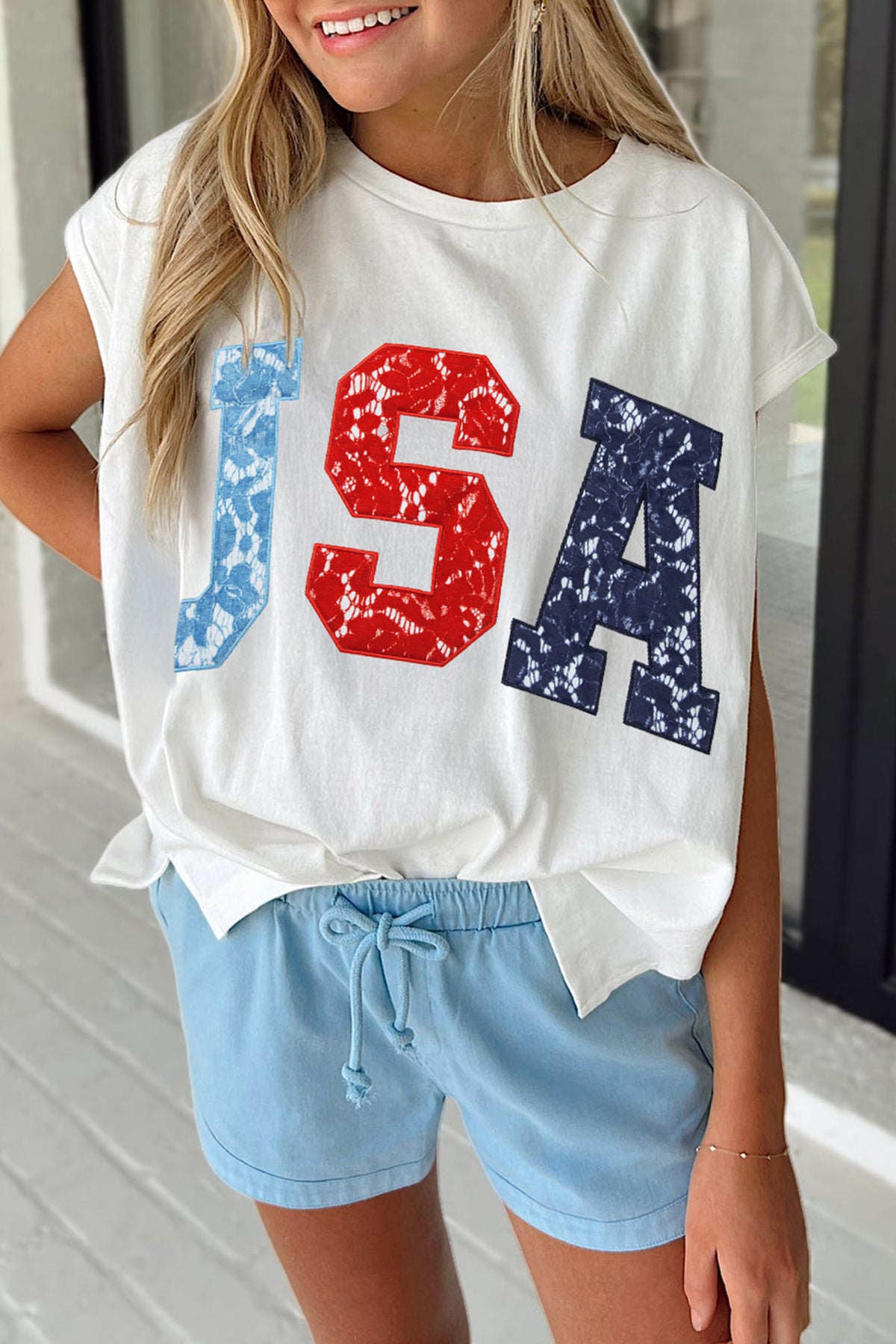 USA Color Block, Patch &  Stitched-Letter Tee