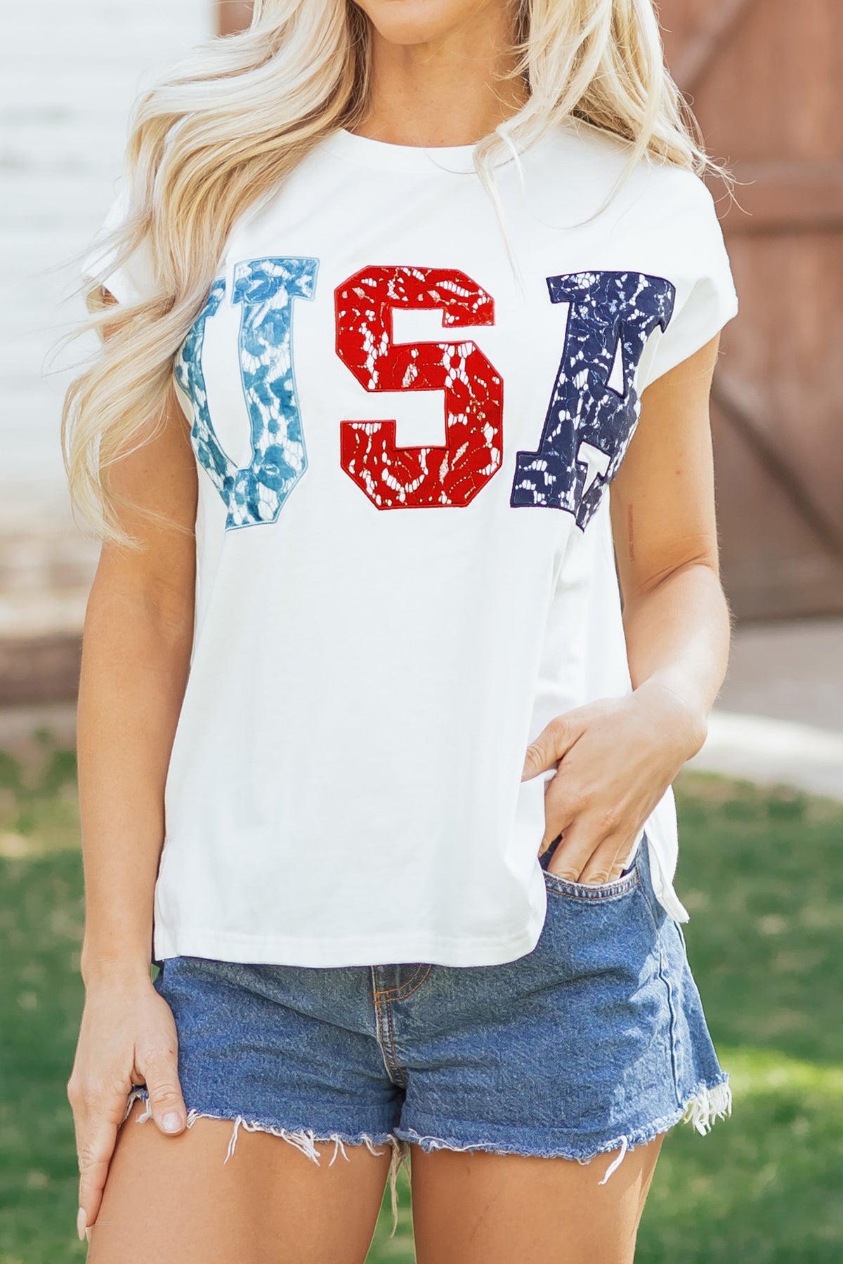 USA Color Block, Patch &  Stitched-Letter Tee