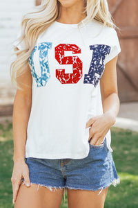 USA Color Block, Patch &  Stitched-Letter Tee