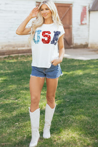 USA Color Block, Patch &  Stitched-Letter Tee