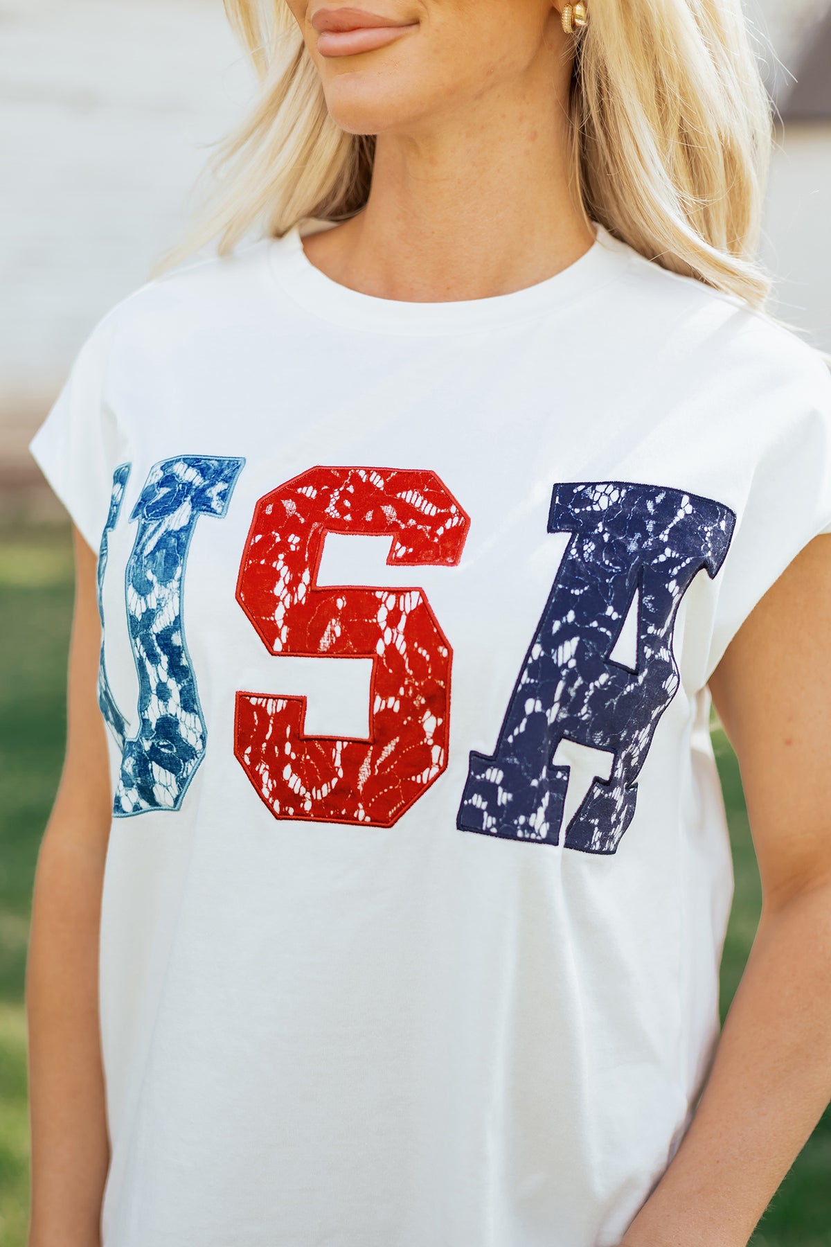 USA Color Block, Patch &  Stitched-Letter Tee
