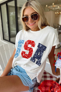 USA Color Block, Patch &  Stitched-Letter Tee